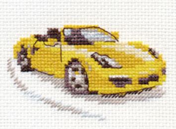 "Yellow sports car" - embroidery kit /Alice/ 9 x 6 cm