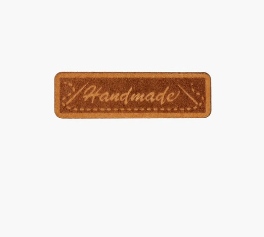Tags for crafts "Made by hand" /Prym/ #0022 brown, paper, 1.1cm x 4cm
