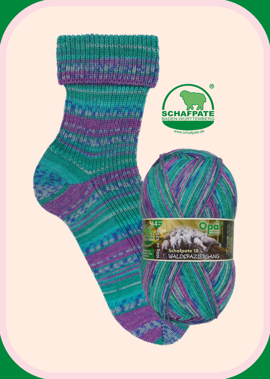OPAL 4-diegu Schafpate 18 - Waldspaziergang 100g #11670 "Luīze atbalstās pret koku"