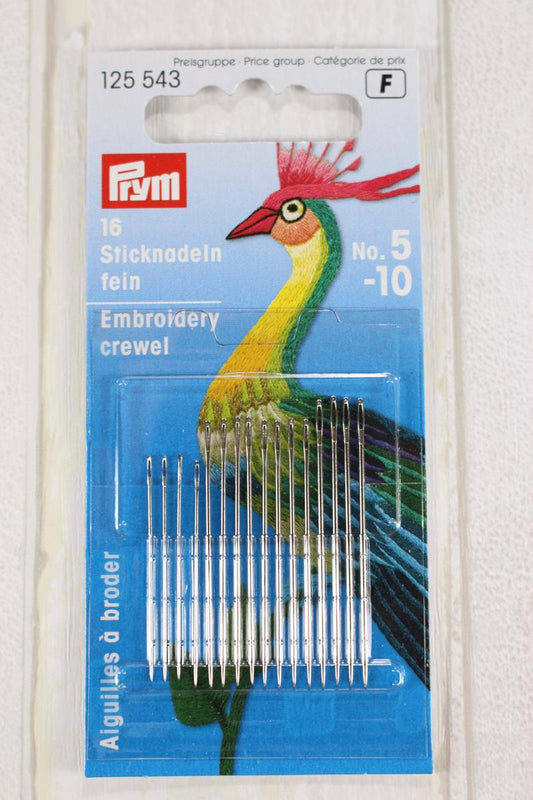 Fine embroidery needles 16pcs No. 5 - 10 /Prym