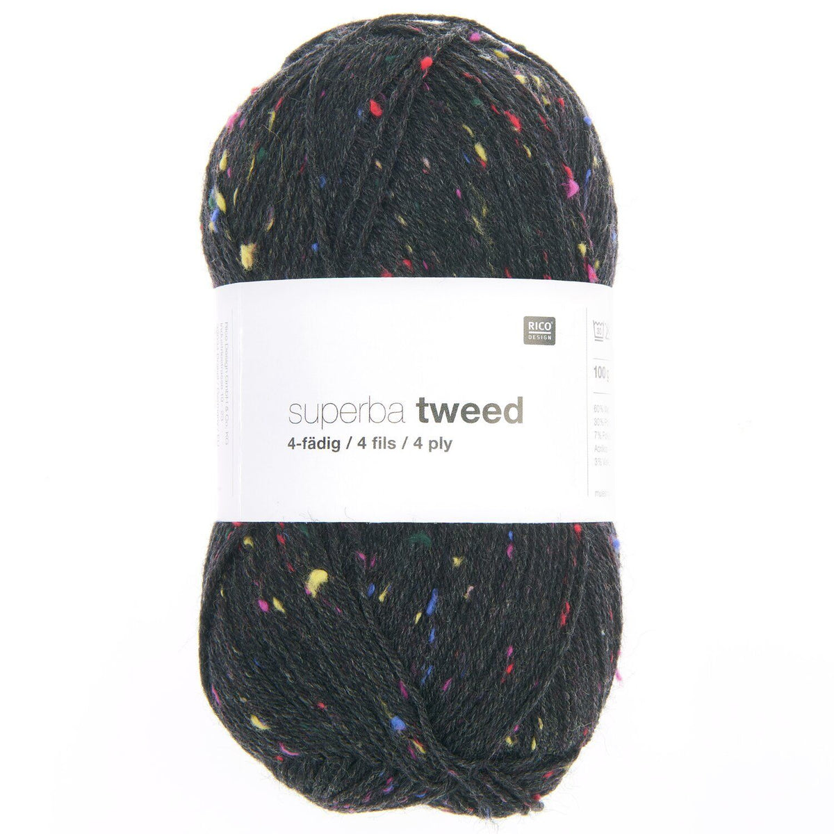 SUPERBA TWEED /Rico Design/ 4-diegu zeķu dzija 100g #008 "Melns"