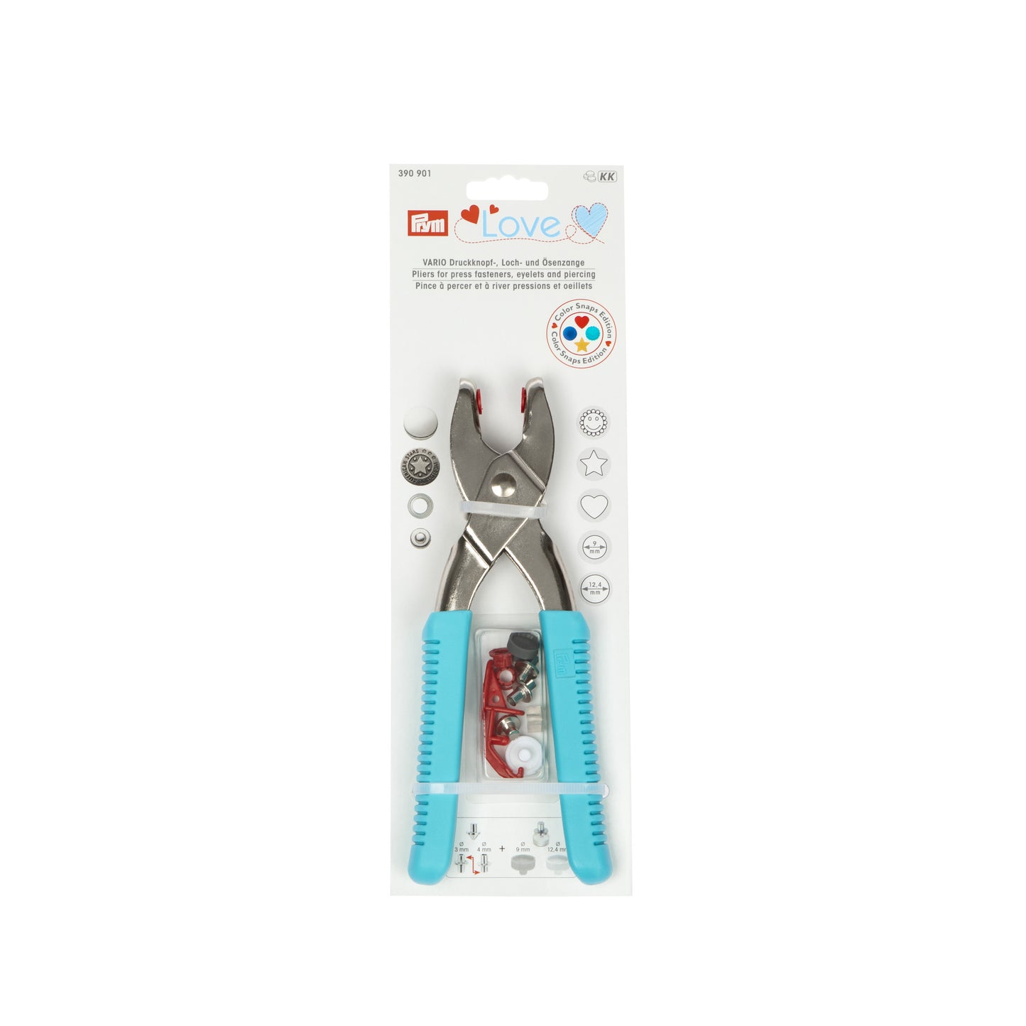Tool for pressing snaps and holes - VARIO pliers + tips for pressing plastic snaps Ø 9mm and Ø 12.4 mm/menthol/Prym Love