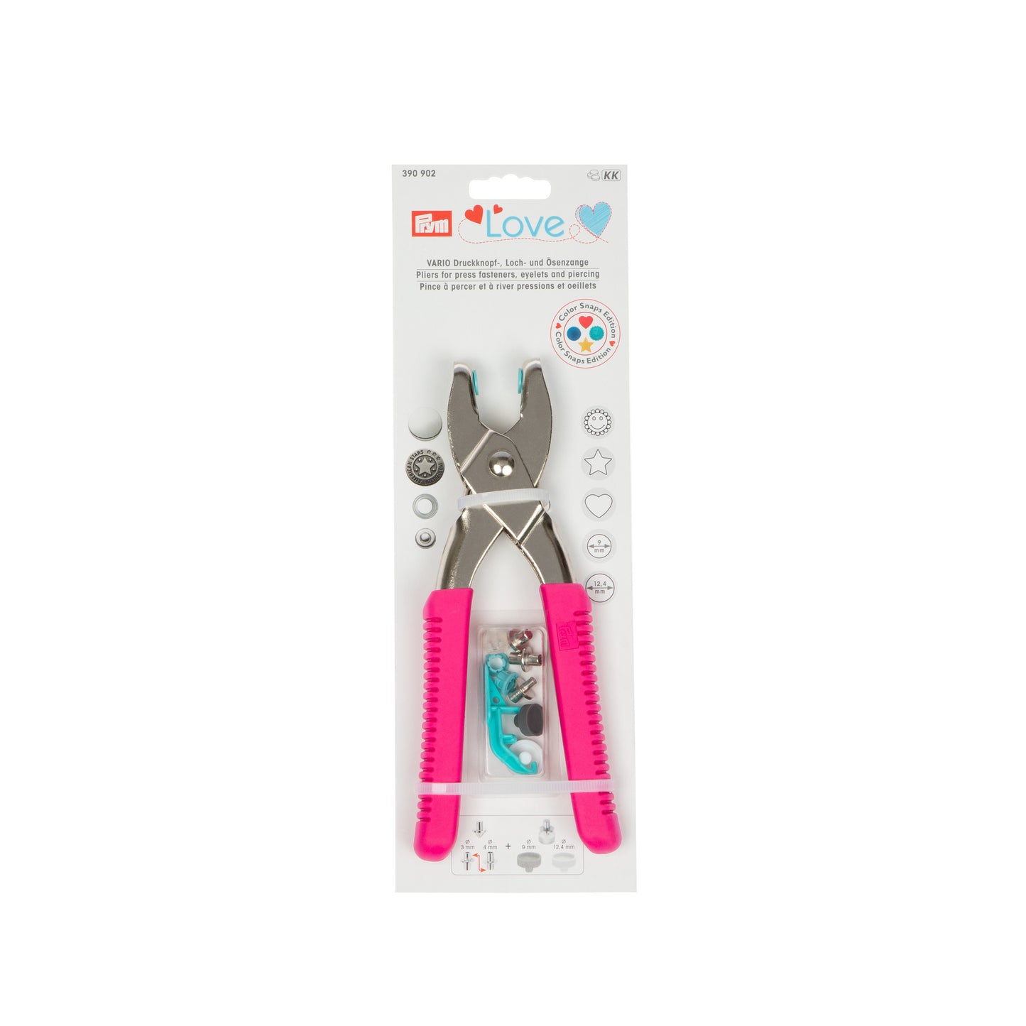Tool for pressing snaps and holes - VARIO pliers + tips for pressing plastic snaps Ø 9mm and Ø 12.4 mm/pink /Prym Love