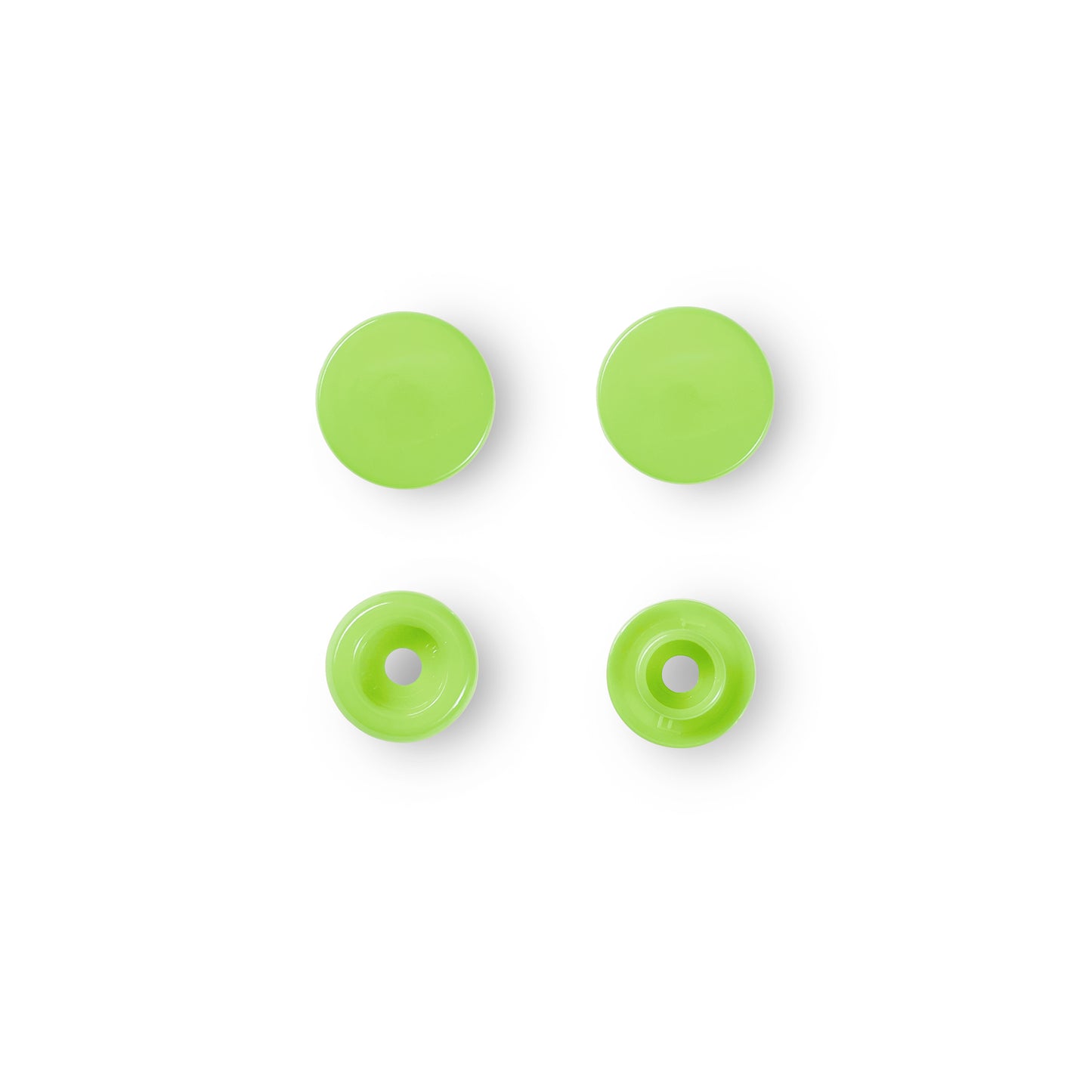 Plastmasas spiedpogas - Apaļas - Ābolu zaļš - Ø12.4 mm - 30 gab