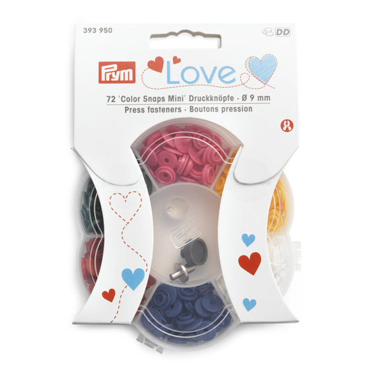 Plastic snaps "Color Snaps Mini" blue/red/white/yellow/pink/green/ 9mm, 72 pcs/ Prym Love