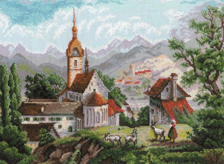 Shonenvert Monastery after a 19th century engraving - embroidery kit /RIOLIS/ 40 x 30 cm