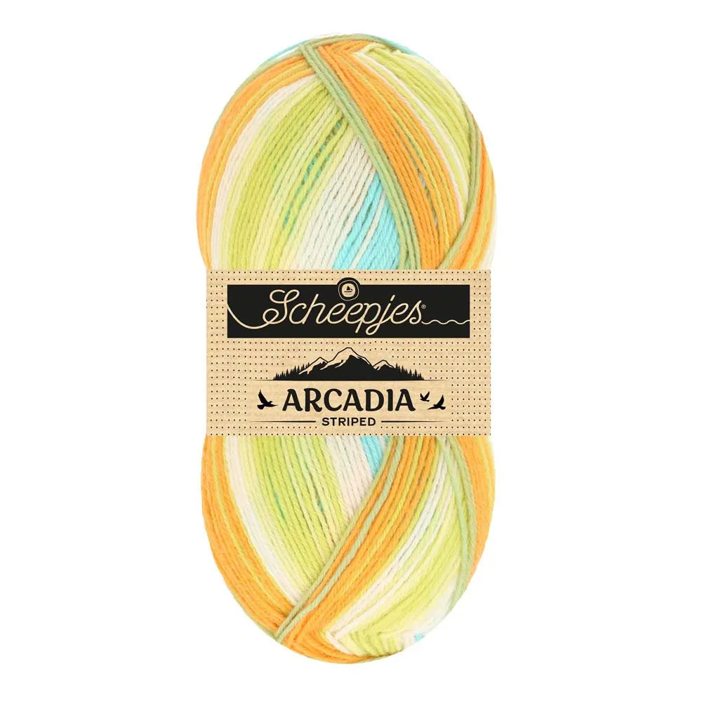 Arcadia Striped /Scheepjes/ 4-diegu zeķu dzija 100g #915 "Tropiskais"