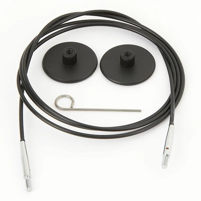 Fixed nylon knitting needle cord / BLACK with silver connectors /KnitPro
