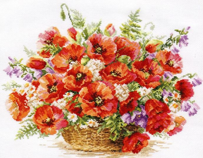 "Basket with poppies" - embroidery kit /Alice/ 40 x 30 cm