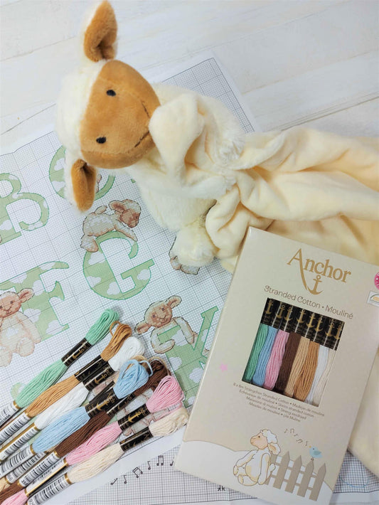 Muliné thread color set + pattern for embroidering baby name letters/ Anchor