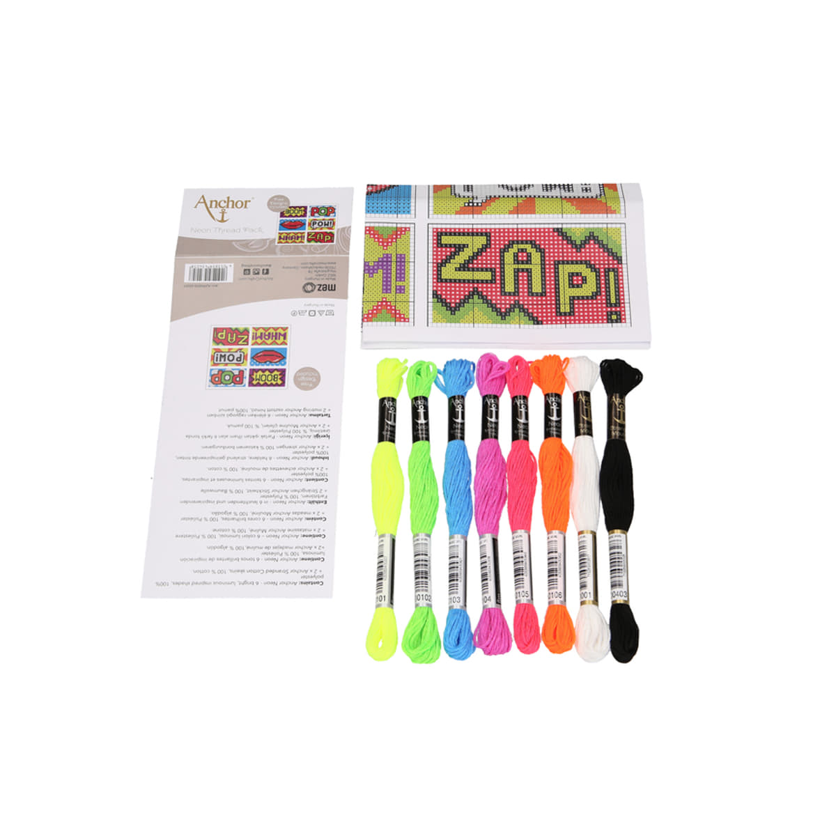 Anchor NEON embroidery floss set - 8 pcs. + 6 patterns