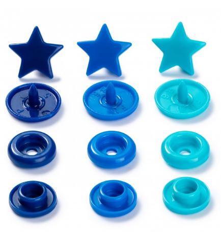 Plastmasas spiedpogas - Zvaigznītes - zils/ tirkīzs/ tintes zils - Ø12.4 mm - 30 gab /Prym Love