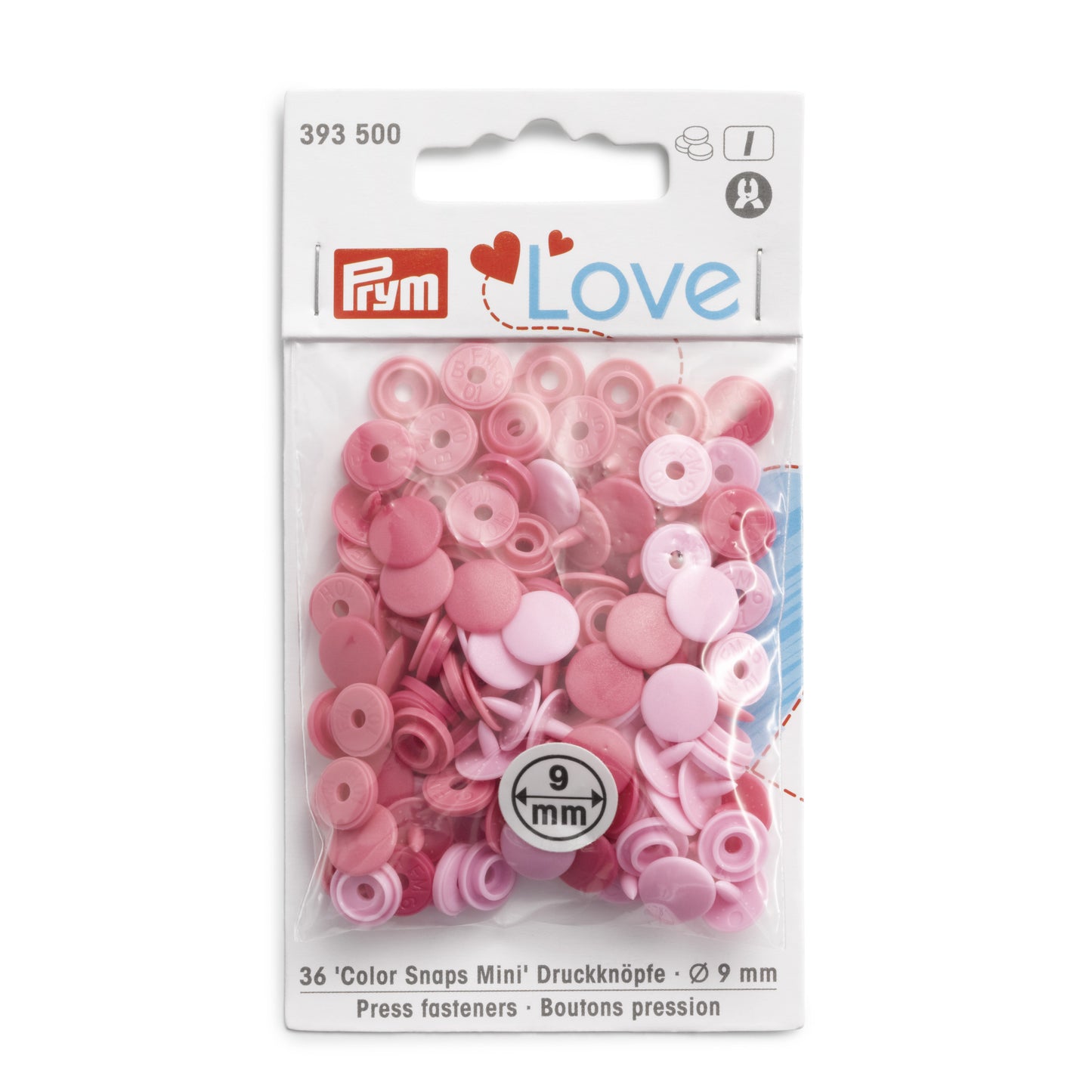 Plastic snaps Color Snaps Mini - pink shades - Ø9 mm - 36 pcs /Prym Love