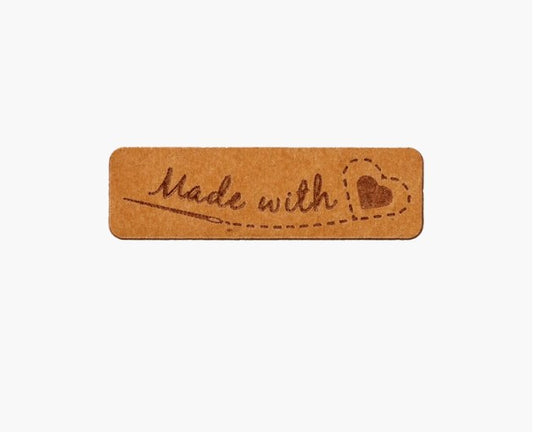Craft tags "Made with love" /Prym/ #0018 brown, paper, 1.1cm x 4cm