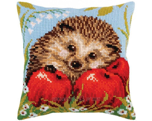 Pillow "Hedgehog with apples" - embroidery kit /Collection d' Art/ 40x40 cm