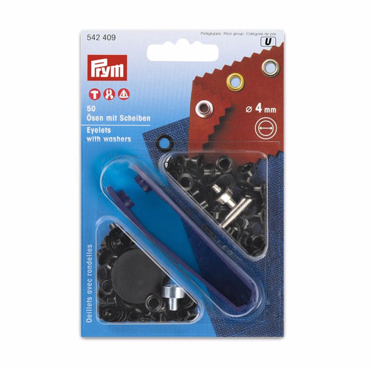 Rings with back plate and tool 50 pcs 4mm /black