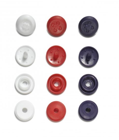 Plastic snaps Color Snaps Mini "Button" - red/white/dark blue - Ø9 mm - 36 pcs /Prym Love