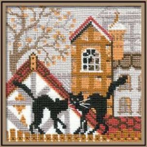 City and cats "Autumn" - embroidery kit /RIOLIS/ 13 x 13 cm