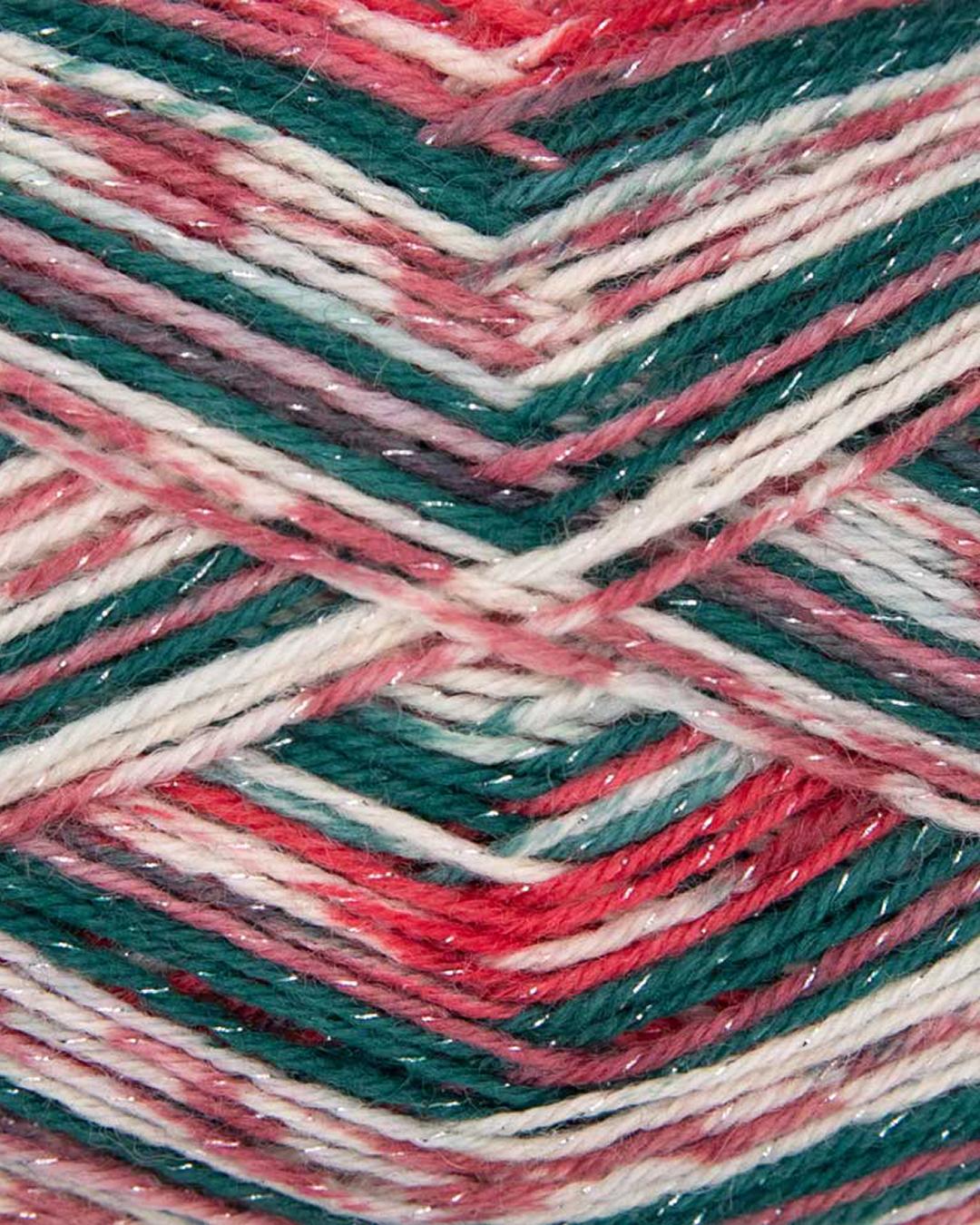 Hot Socks XMAS print /Gründl/ 4-diegu zeķu dzija ar spīdumu 100g #01 "Spīdīgie Ziemassvētki"