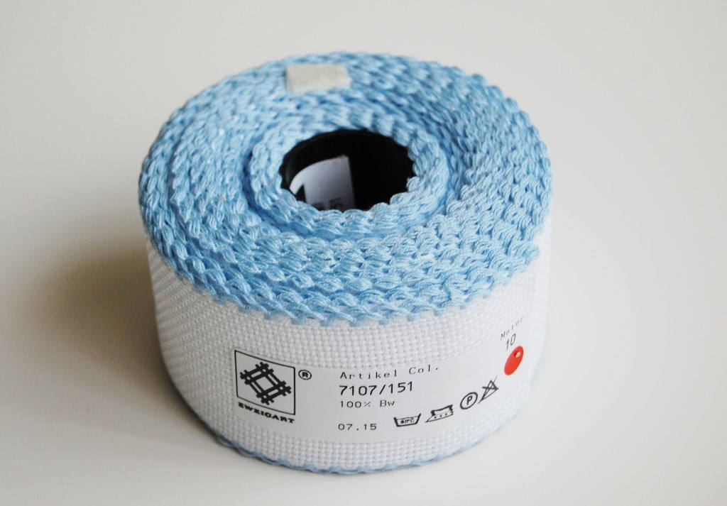 Aida tape for embroidery 14ct /Zweigart/ "White + Light blue", width 5 cm