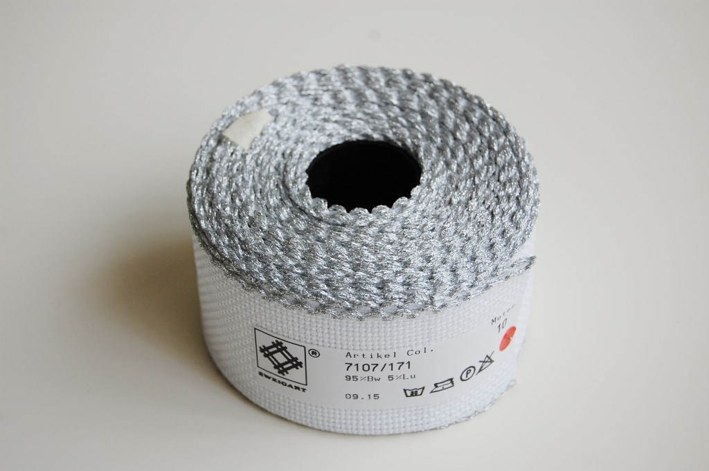 Aida tape for embroidery 14ct /Zweigart/ "White + Silver", width 5 cm