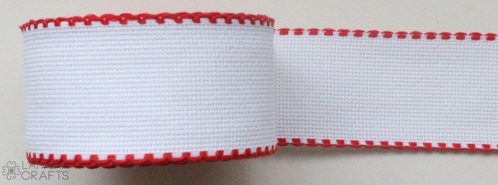 Aida tape for embroidery 14ct /Zweigart/ "White + Red", width 5 cm