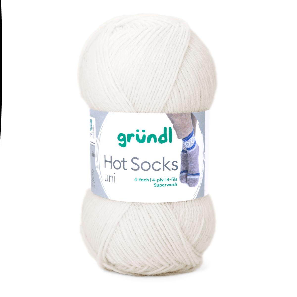 Hot Socks UNI 50 /Gründl/ 4-diegu zeķu dzija 50g #01 "Krēms"