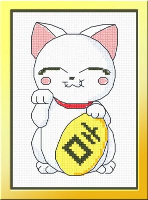 Lucky cat - embroidery kit /Orange / 8 x 12 cm