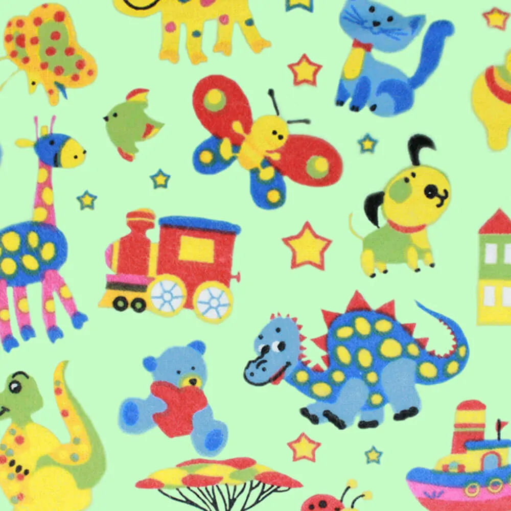 Kokvilnas flaneļa audums "Dzīvnieki" zaļš /Tissu de Marie/ platums 1.15m