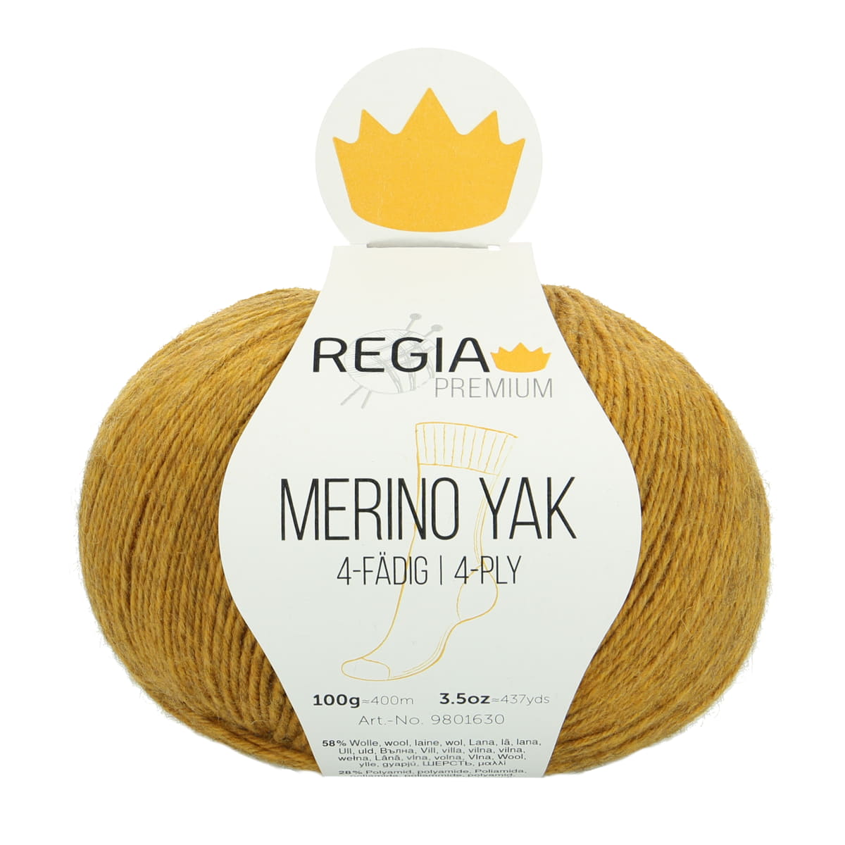 Regia Premium 4-diegu Merino Yak 100g #07504 "Merserizēts zelts"