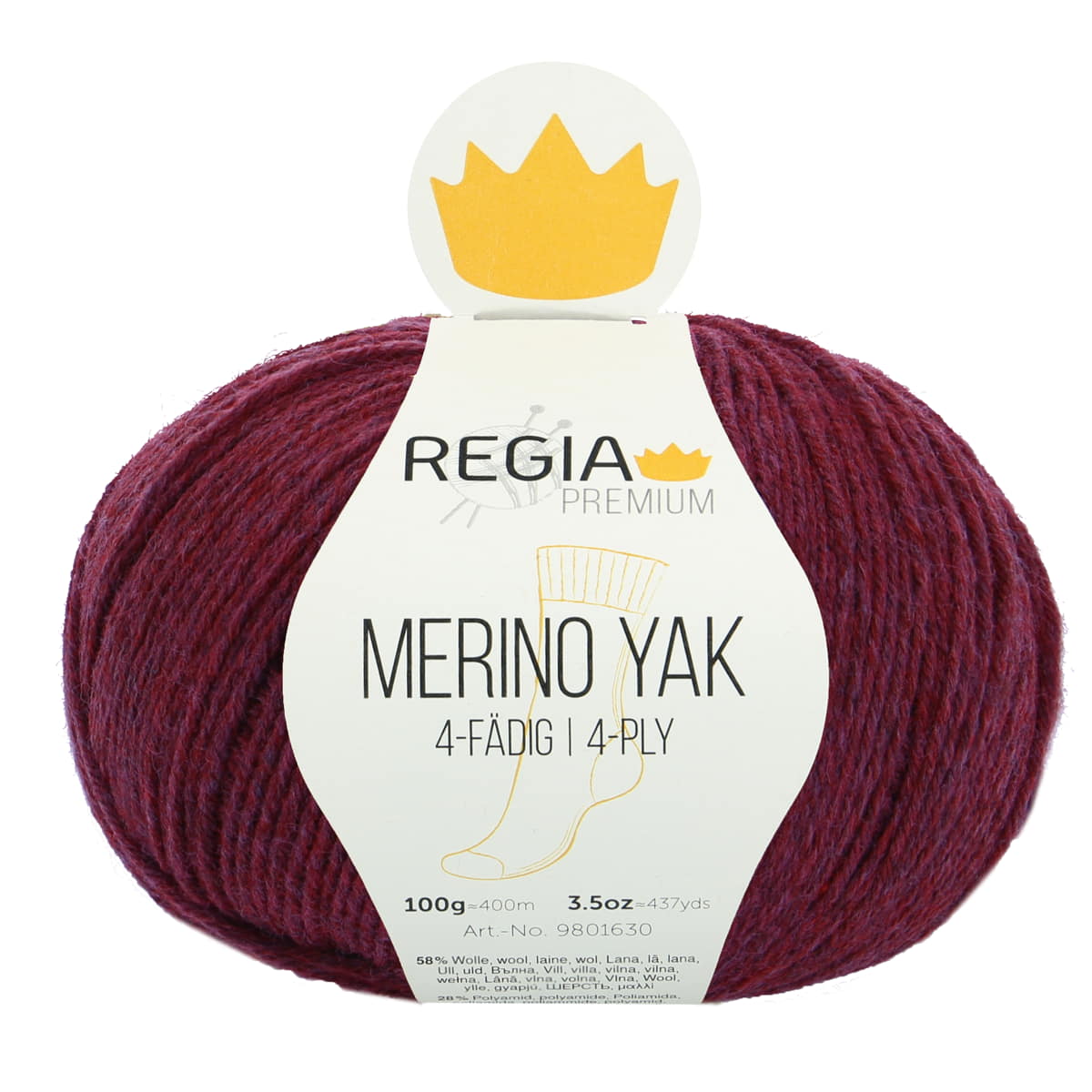 Regia Premium 4-diegu Merino Yak 100g #07508 "Merserizēta plūme"
