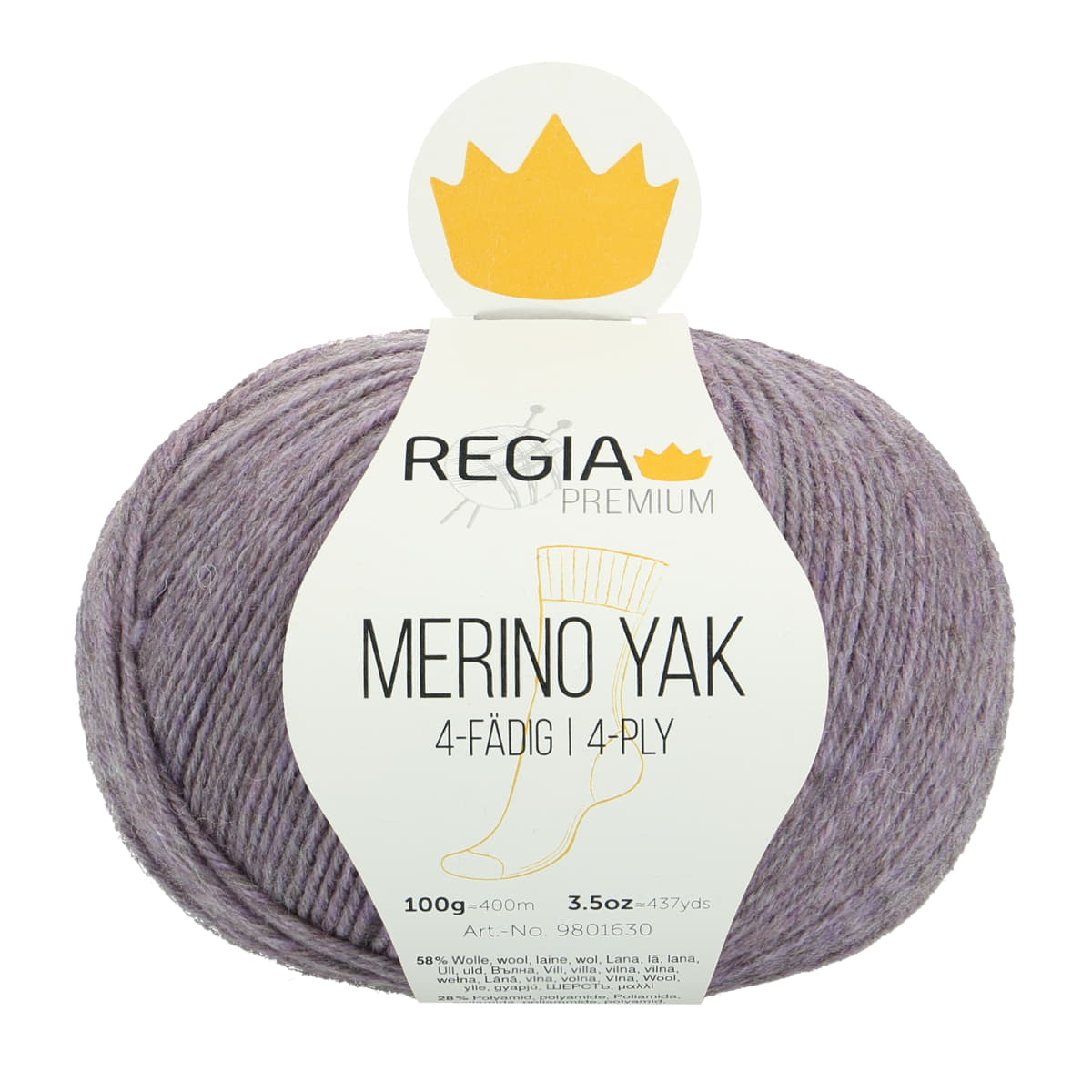 Regia Premium 4-diegu Merino Yak 100g #07509 "Merserizēta lavanda"