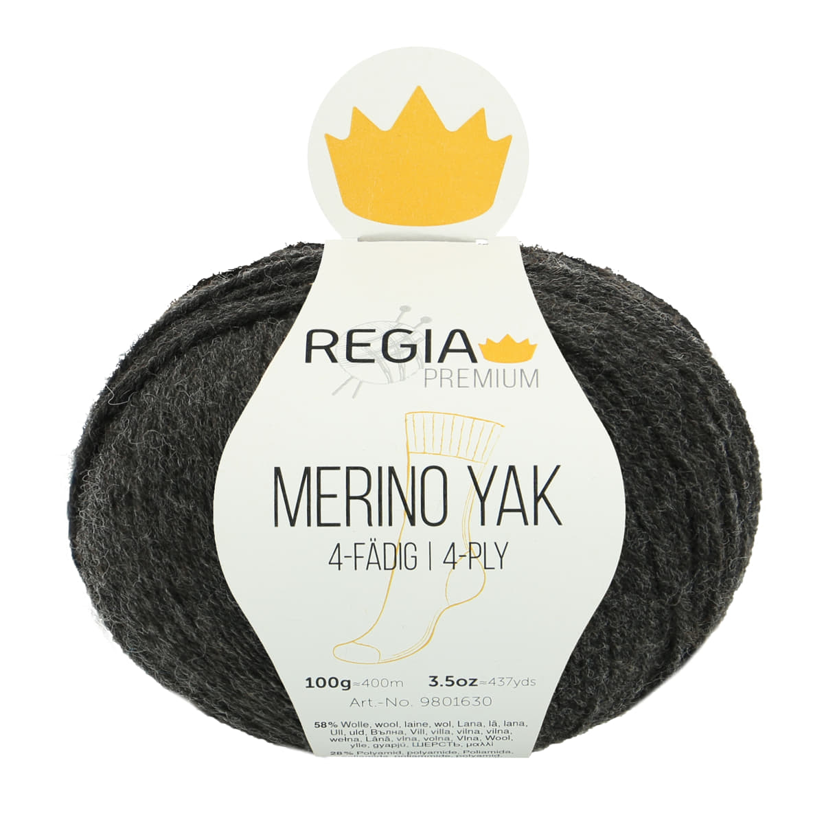 Regia Premium 4-diegu Merino Yak 100g #07512 "Merserizēts antracīts"