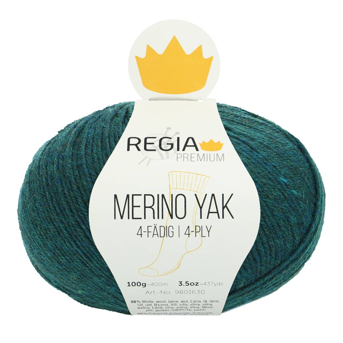 Regia Premium 4-diegu Merino Yak 100g #07514 "Merserizēts zilganzaļais"