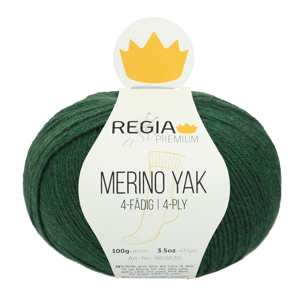 Regia Premium 4-diegu Merino Yak 100g #07521 "Priedes zaļš merģelis"