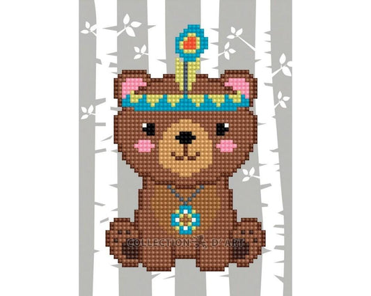 Nature sketch "Indian Bear" - diamond embroidery kit with cardboard base /Collection d' Art/ 13x18 cm