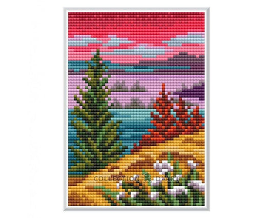 Nature sketch "Forest edge" - diamond embroidery kit with cardboard base /Collection d' Art/ 12x17 cm