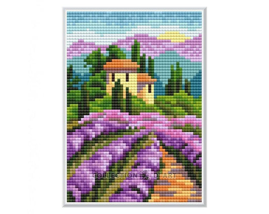 Nature sketch "Lavender field" - diamond embroidery kit with cardboard base /Collection d' Art/ 12x17 cm