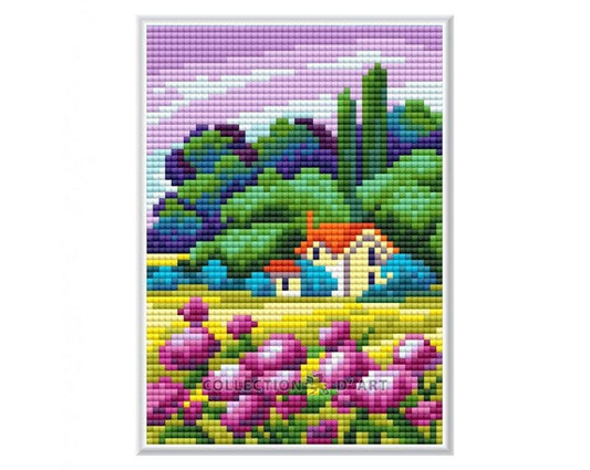 Nature sketch "House in the forest" - diamond embroidery kit with cardboard base /Collection d' Art/ 12x17 cm