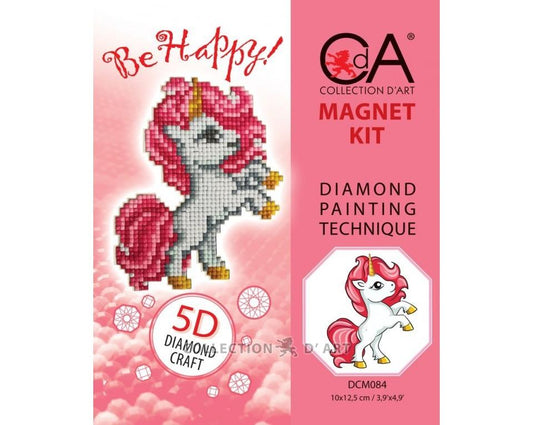 "Be Happy" Noble Unicorn - diamond embroidery kit magnet/Collection d' Art/ 10x12.5 cm