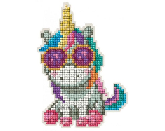 "Be Happy" Stylish Unicorn - Diamond Embroidery Kit Magnet/Collection d' Art/ 9.5x13.3 cm