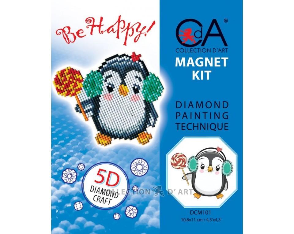 "Be Happy" Penguin - Diamond Embroidery Kit Magnet/Collection d' Art/ 10.8x11 cm