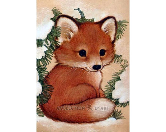 Baby fox - diamond embroidery kit /Collection d' Art/ 27x19 cm