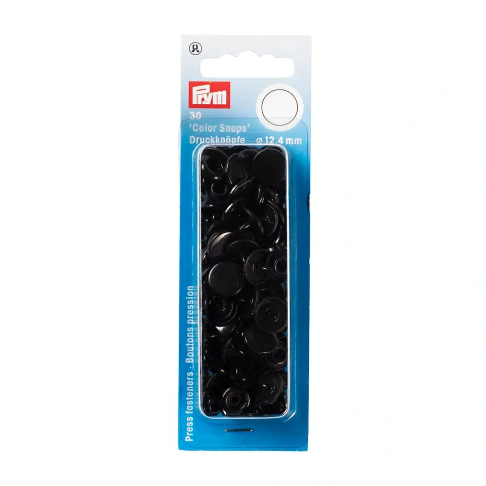 Plastic snap buttons - Round - Black - Ø12.4 mm - 30 pcs