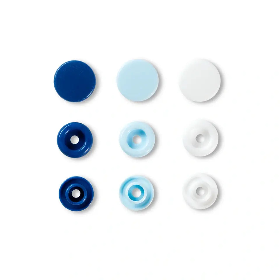 Plastic snap buttons - Round - blue/white/light blue - Ø12.4 mm - 30 pcs /Prym Love