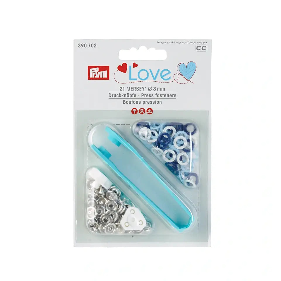 Metal snaps "Jersey" blue/light blue/white/ 8mm, 21 pcs/ Prym Love