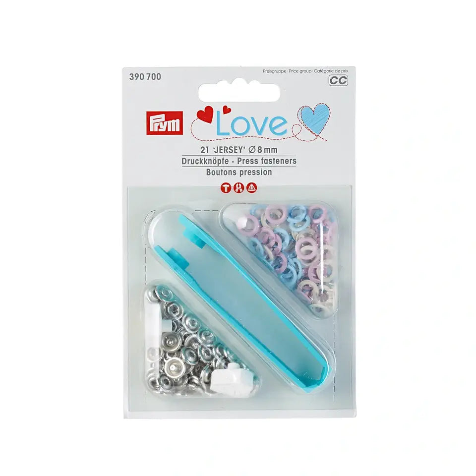 Metal snaps "Jersey" pink/ light blue/ pearl/ 8mm, 21 pcs/ Prym Love