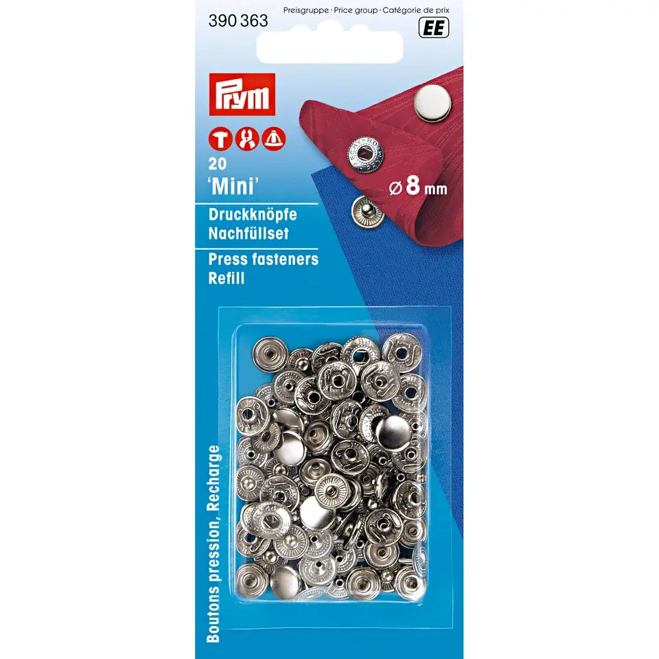 Pogas "Mini" 8 mm, 20 gab. sudraba - papildināšanas komplekts