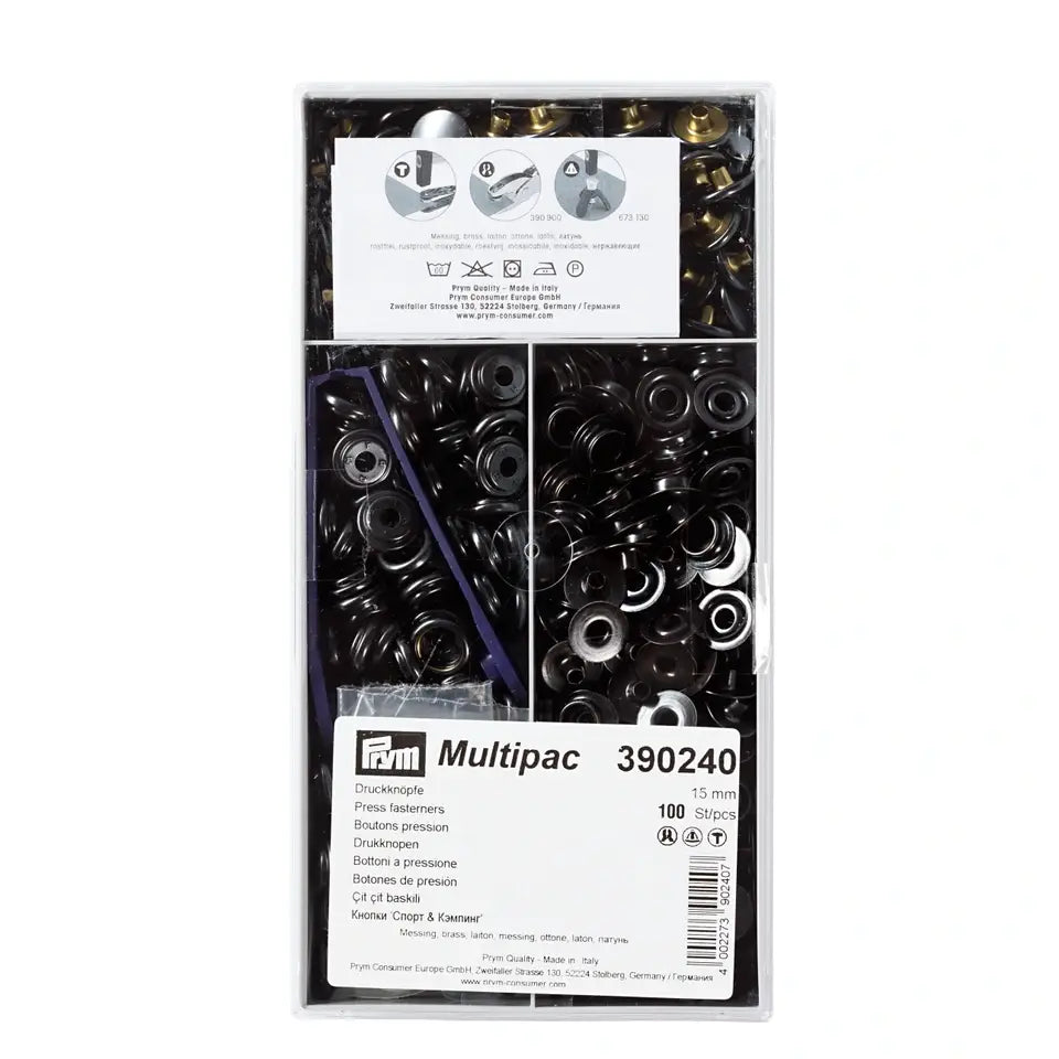 Buttons "Sport & Camping" with tool 15 mm, 100 pcs - oxidized black /Prym