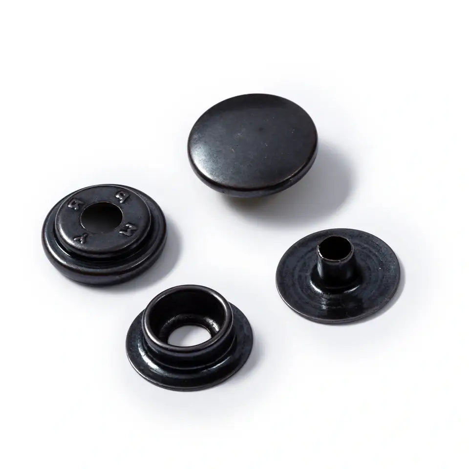"Sport & Camping" buttons with tool 15 mm, 10 pcs - oxidized black